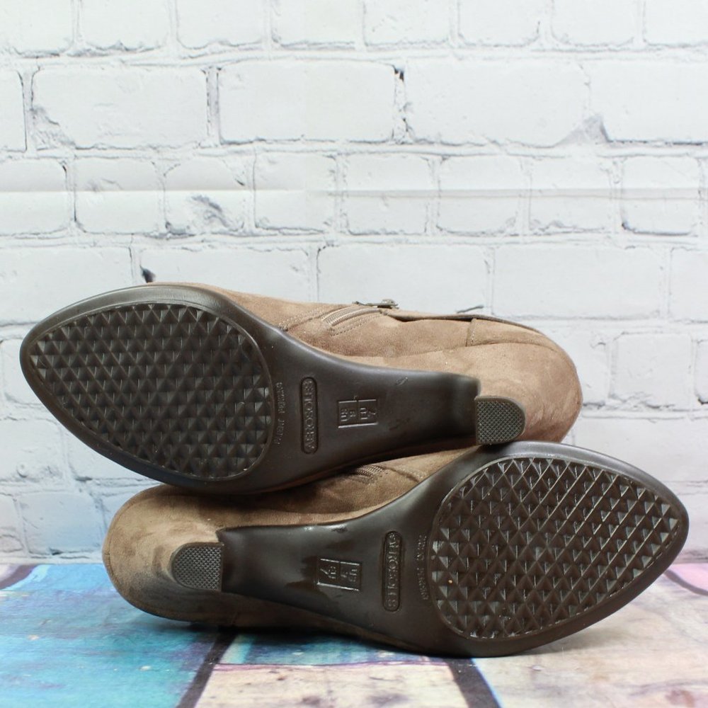Aerosoles Brown Leather Side Zip Ankle Strap Heeled Booties Size 9 - Picture 8 of 9